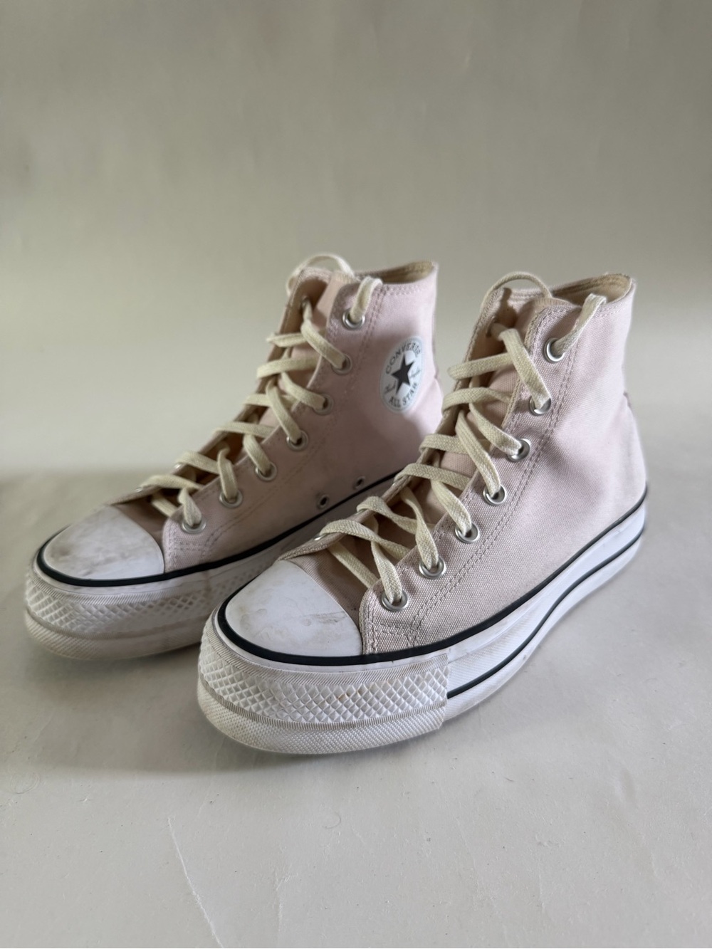 Converse High Top Platform Sneakers - Pale Pink & White